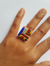 Murano glass square Ring "Quadrone" set in 925 sterling silver