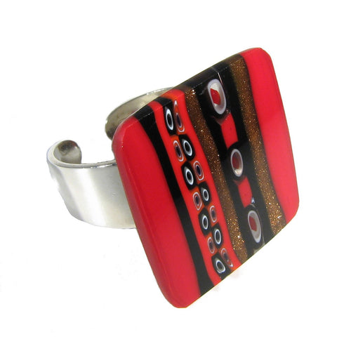 Red Murano glass square Ring 