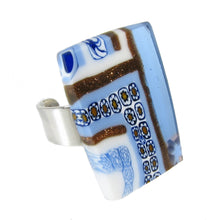 Murano glass rectangular Ring "Quadrone" set in 925 sterling silver