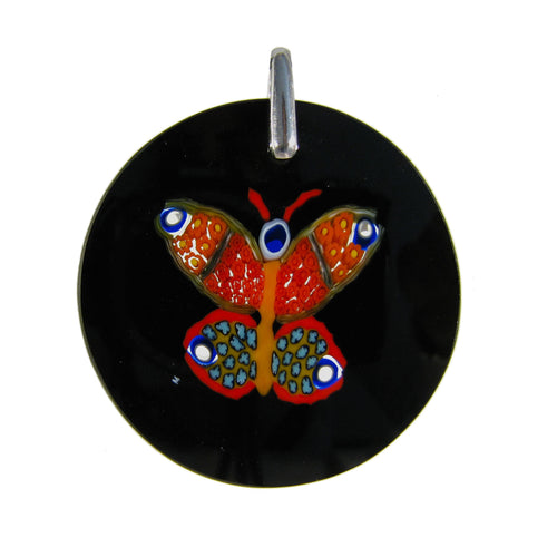 Multicolor Black Handcrafted Millefiori Murano glass Butterfly pendant