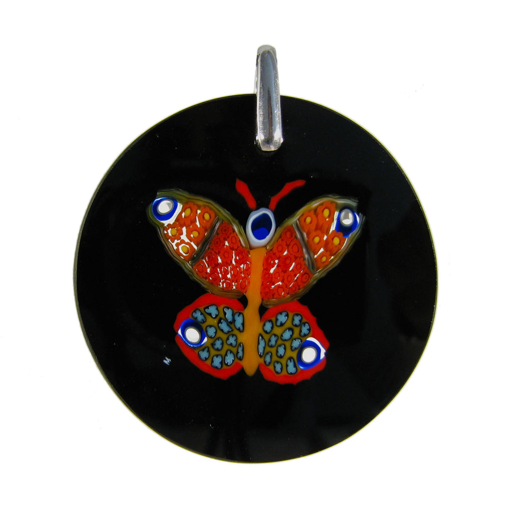 Multicolor Black Handcrafted Millefiori Murano glass Butterfly pendant