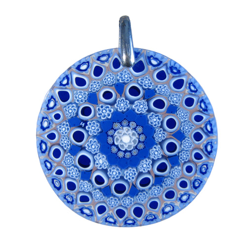 Light blue Murrina Millefiori Murano glass round pendant (27) ⌀ 37 mm