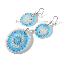 Aquamarine pendant and earrings set Murano glass
