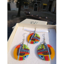 Murano Glass Pendant and earrings set Round Small Quadrone Multicolor Yellow Murrine