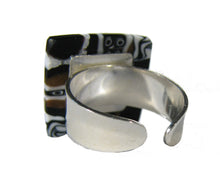 Murano glass square Ring "Quadrone" set in 925 sterling silver